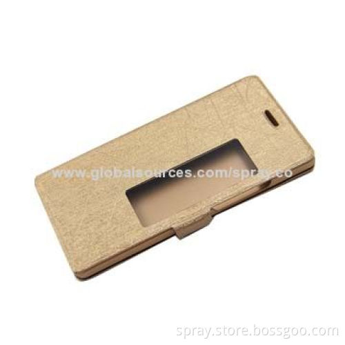 Luxury Champagne PU Leather Flip Cases for Huawei P7, with Magnetic Tab Closure